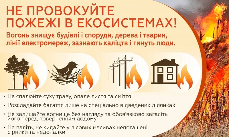 Не провокуйте пожежі в екосистемах